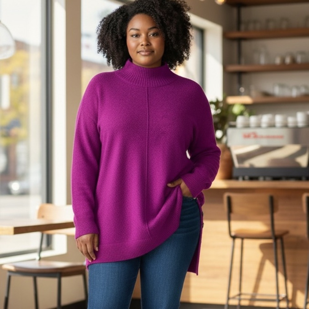 Architect Sweater Purple Mock Neck Button Detail in Size 2X NWT